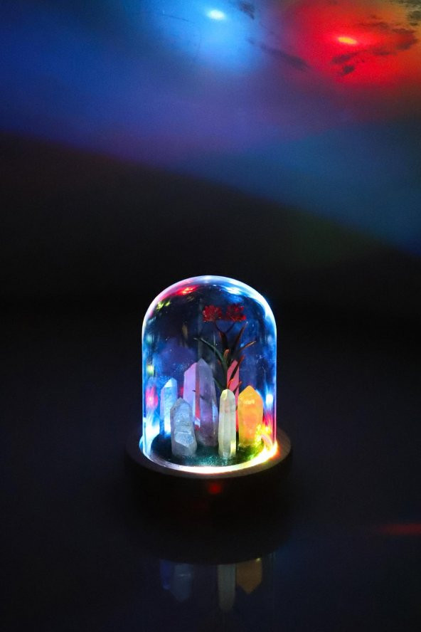 Kristal Kuvars Doğal Taş Dekoratif Cam Fanus Işıklı - 3