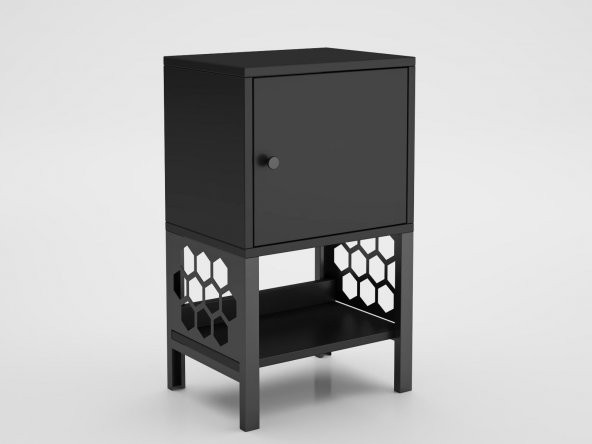 Woodn Love Maria Premium Dolaplı Raflı Metal Ayaklı Komodin - Siyah / Siyah - 2