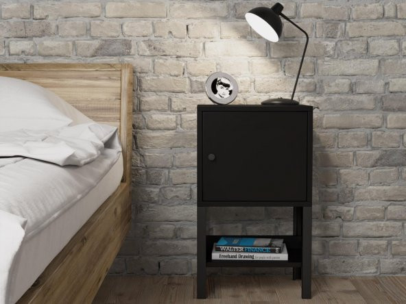 Woodn Love Maria Premium Dolaplı Raflı Metal Ayaklı Komodin - Siyah / Siyah - 5
