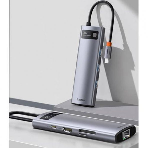 Baseus 8in1 Hub Type-C Rj45 4K HDMI 3*USB 3.0 SD TF Macbook Pro Laptop İpad Uyumlu Adaptör Çoklay