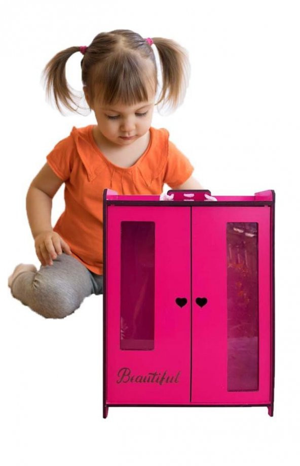 Woodylife Pembe Barbie Bebek Baby Alive Uyumlu Dolap ve GarYatak Odası Montessori Çocuk Oyuncak Oyun Evi