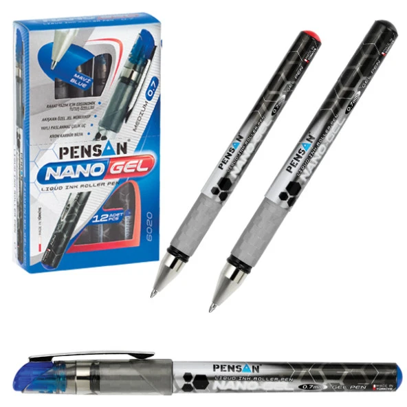 Pensan Roller Kalem Nano Gel Jel Bilye Uçlu 0.7 MM Siyah (12 Li Paket)