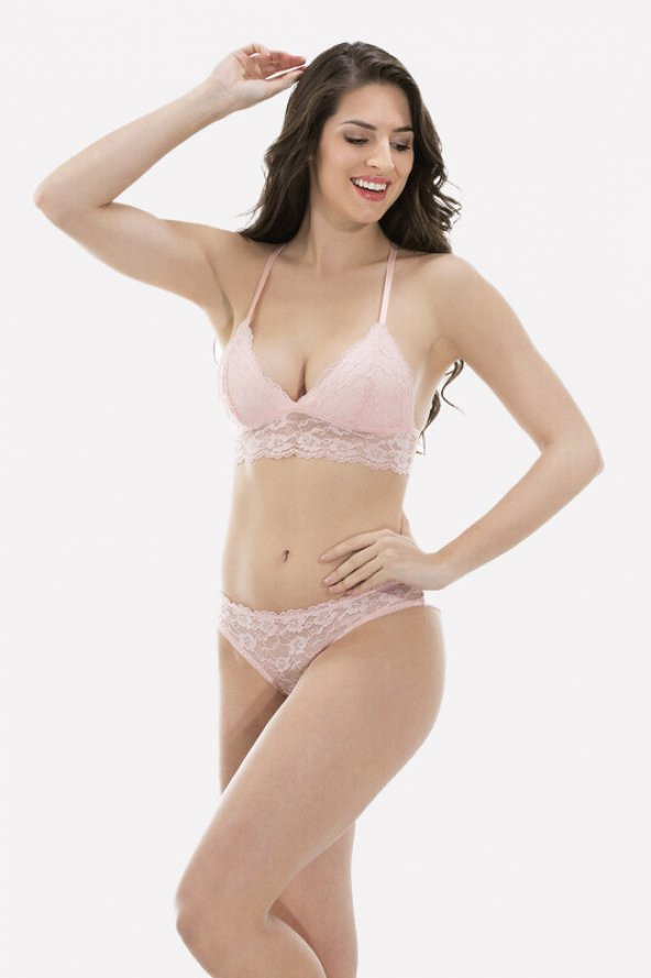 Pembe Dantelli Bralet Takım