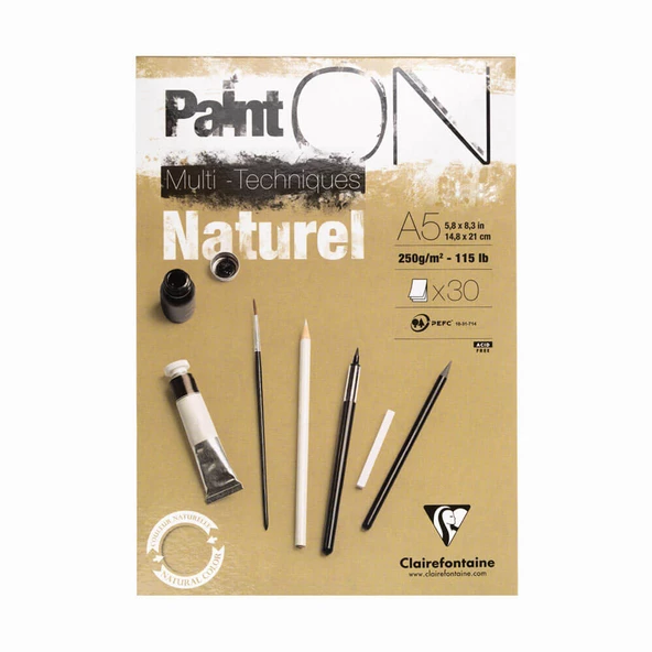 Clairefontaine Paint On Dikişli 250gr 30yp A5 Karışık Teknik Çizim Blok - Natural Kağıt