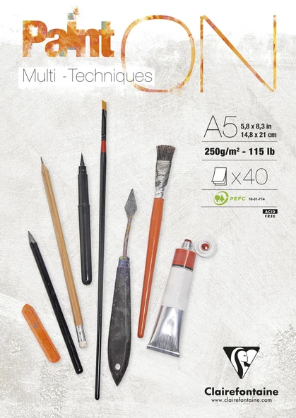 Clairefontaine Paint On Dikişli 250gr 40yp A5 Çok Amaçlı Çizim Blok - Beyaz Kağıt