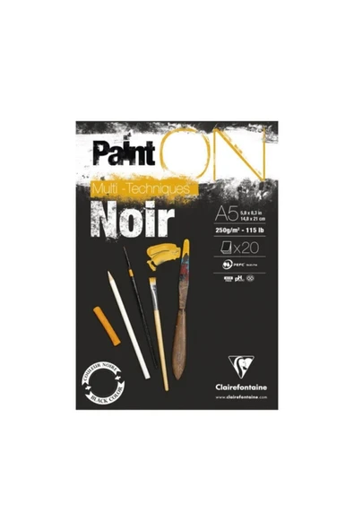 Clairefontaine Paint On Noir Dikişli 250gr 20yp A5 Çok Amaçlı Çizim Blok - Siyah Kağıt ürün görseli