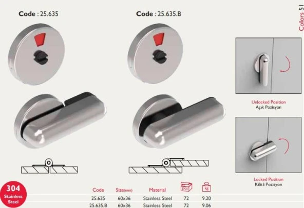 Gürçay Kabin Mandalı Paslanmaz Düz - Resim 2