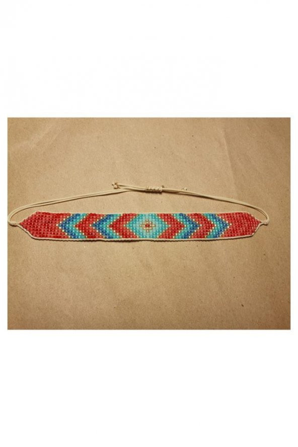 Zariass Miyuki Bileklik Etnik Desen Kırmızı-Turkuaz - 2