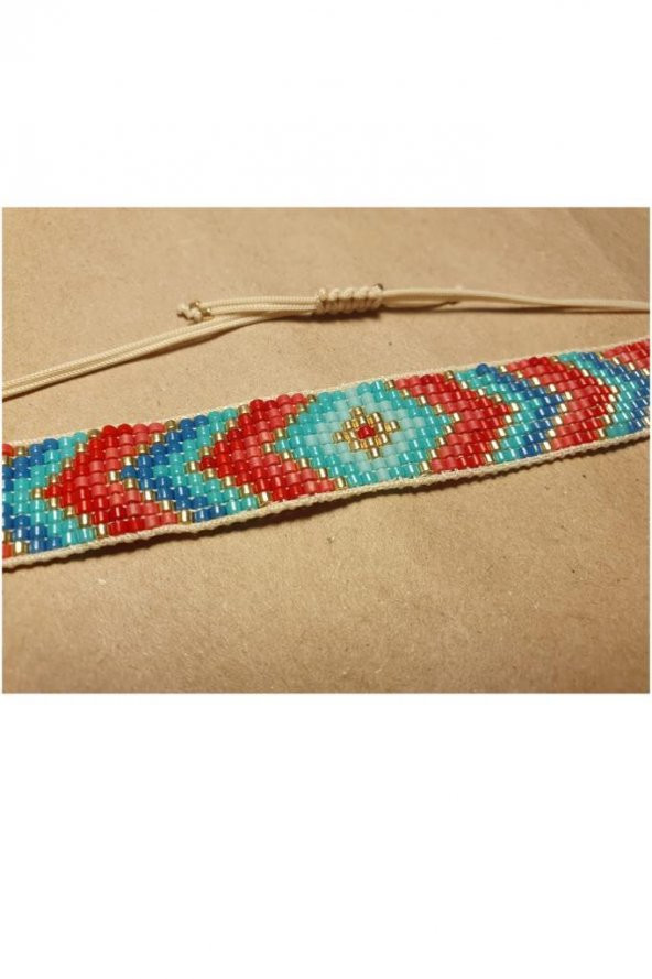 Zariass Miyuki Bileklik Etnik Desen Kırmızı-Turkuaz - 3