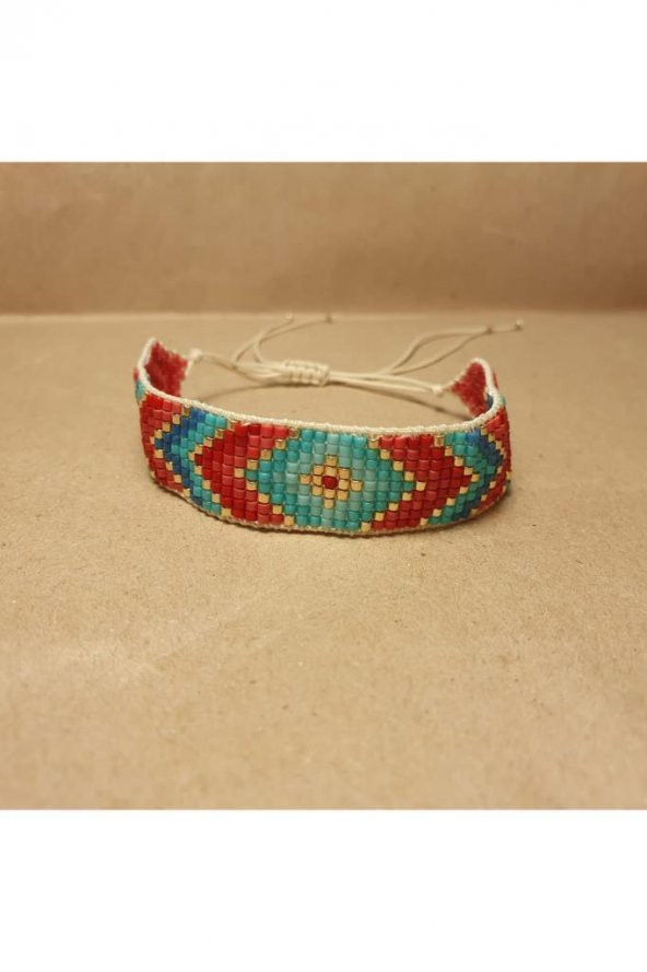 Zariass Miyuki Bileklik Etnik Desen Kırmızı-Turkuaz - 4