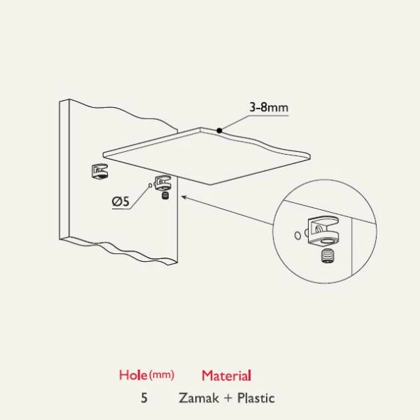 Sıkıştırmalı Cam Raf Pimi 5mm Pimli - Resim 3
