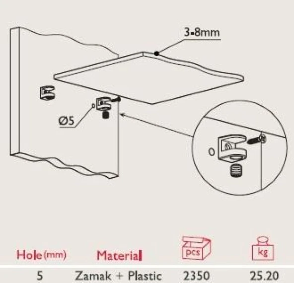Sıkıştırmalı Cam Raf Pimi Vidalı - 3