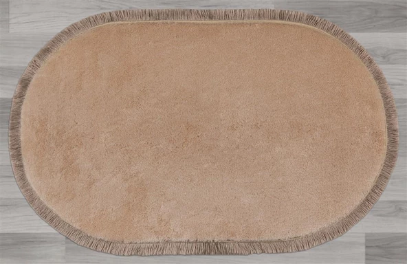 My Evilla Modern Dekoratif Halı Jel Kaymaz Taban Peluş Bej Saçaklı Oval Halı - 2
