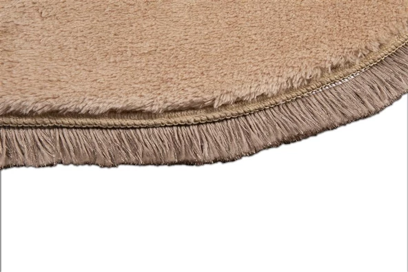 My Evilla Modern Dekoratif Halı Jel Kaymaz Taban Peluş Bej Saçaklı Oval Halı - 3