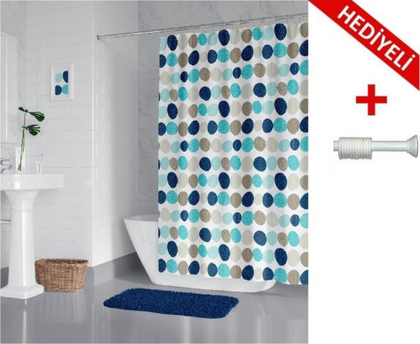 Prado DotPoint Banyo Duş Perdesi 180x200 + Askı Hediyeli