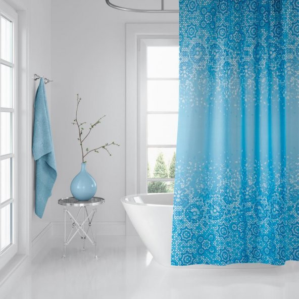 Prado Blue Mosaic Banyo Duş Perdesi 180x200 + Askı Hediyeli - 2