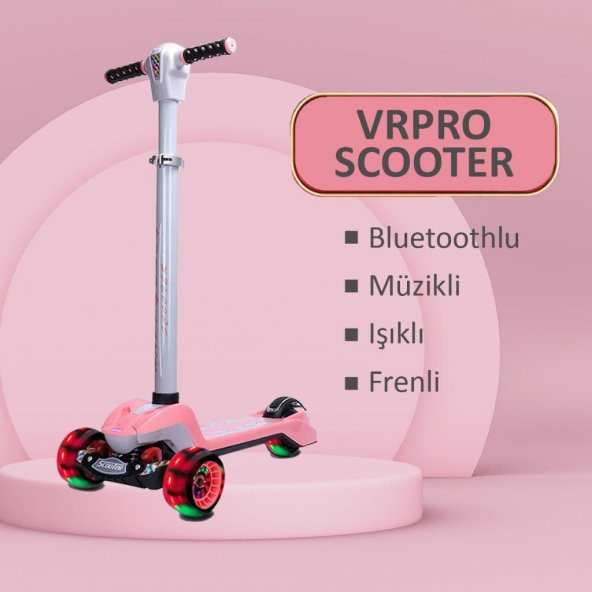 Vrpro Scooter Bluetoothlu Müzikli Led Işıklı Pembe VrPro-1140