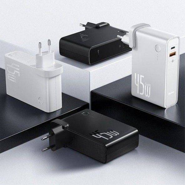 Polham BASEUS 45W GAN2 Taşınabilir Şarj Adaptörü ve 10.000Mah PowerBank, 2in1 Priz Girişli Powerbank - 2