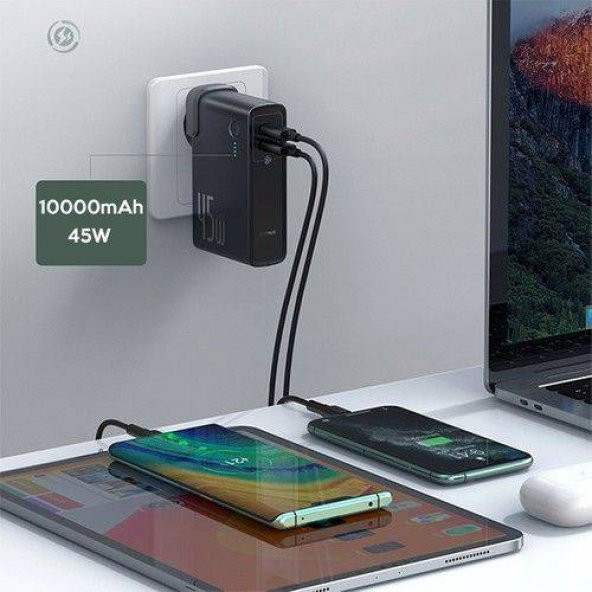 Polham BASEUS 45W GAN2 Taşınabilir Şarj Adaptörü ve 10.000Mah PowerBank, 2in1 Priz Girişli Powerbank - 3