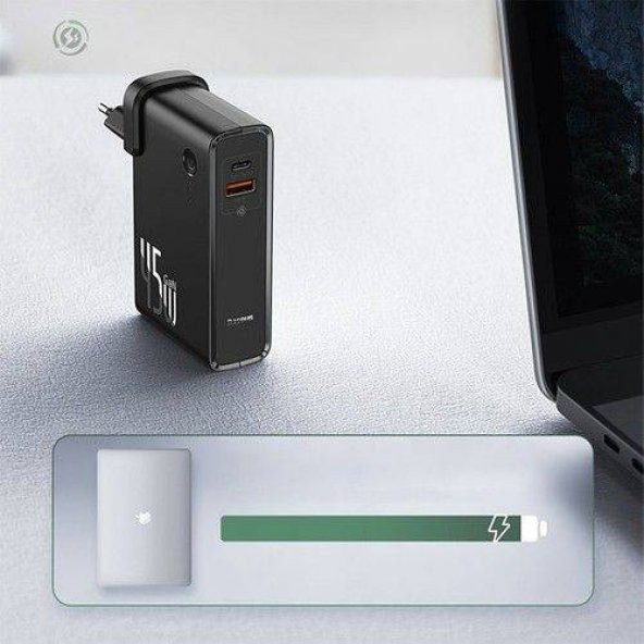 Polham BASEUS 45W GAN2 Taşınabilir Şarj Adaptörü ve 10.000Mah PowerBank, 2in1 Priz Girişli Powerbank - 4