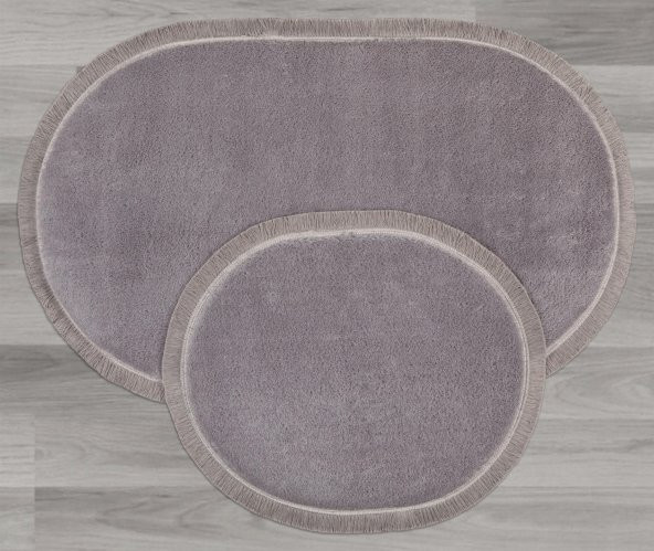 My Evilla Modern Dekoratif Halı Jel Kaymaz Taban Peluş Gri Saçaklı Oval Paspas Takımı 60x100 - 2