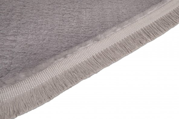 My Evilla Modern Dekoratif Halı Jel Kaymaz Taban Peluş Gri Saçaklı Oval Paspas Takımı 50x80 - 3