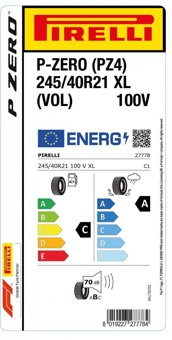 Pirelli 245/40 R21 100V XL PZero (VOL) Oto Yaz Lastiği (Üretim: 2021, 46.hafta) - 2