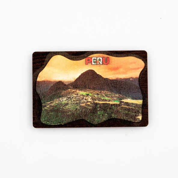 Peru İnka Kalesi Temalı Deri Magnet Ahşap Tabaka ürün görseli 1