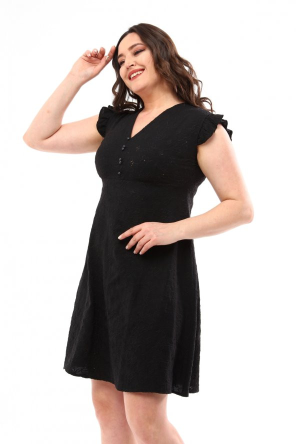 Schık Kadın Büyük Beden Brodeli Elbise Siyah SCKWM22EL01 - 4