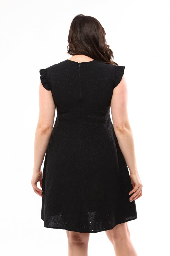 Schık Kadın Büyük Beden Brodeli Elbise Siyah SCKWM22EL01 - 5