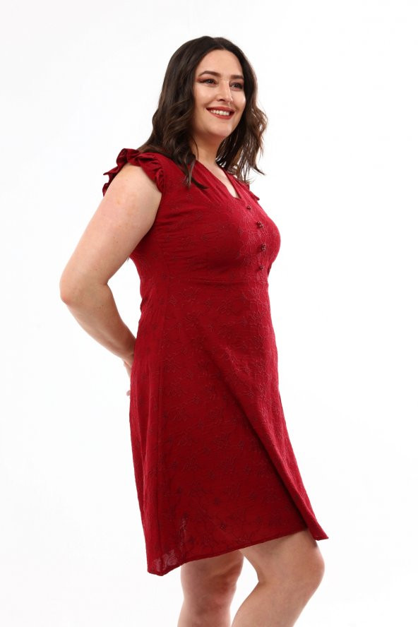 Schık Kadın Büyük Beden Brodeli Elbise Bordo SCKWM22EL01 - 2