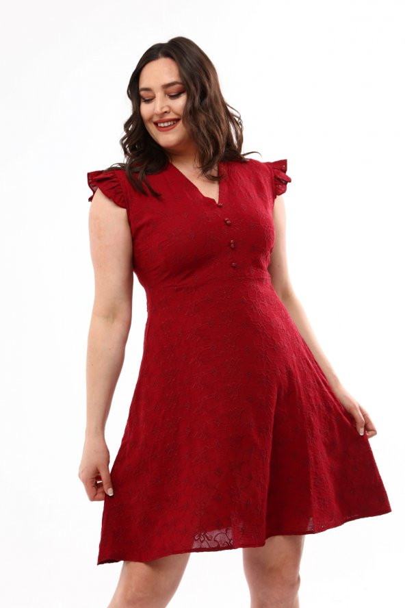 Schık Kadın Büyük Beden Brodeli Elbise Bordo SCKWM22EL01 - 7