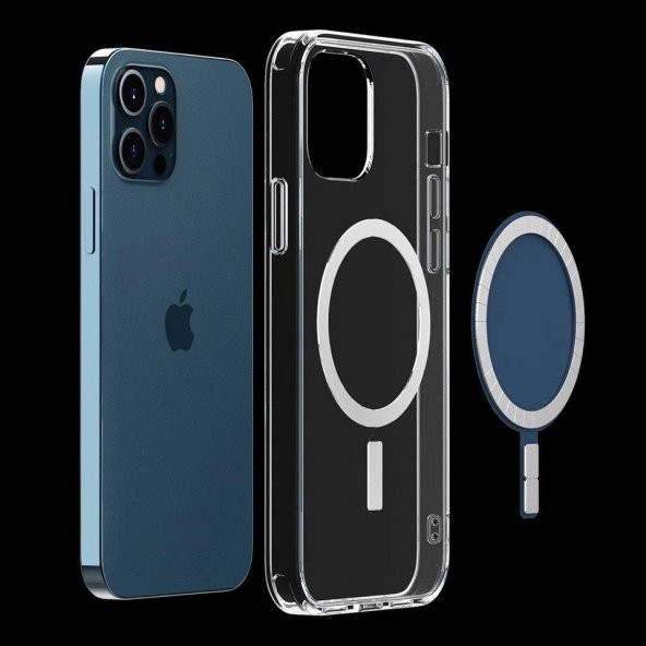 İphone 12 Pro Max Dayanıklı Manyetik Şeffaf Kılıf (MagSafe Uyumlu) - 7