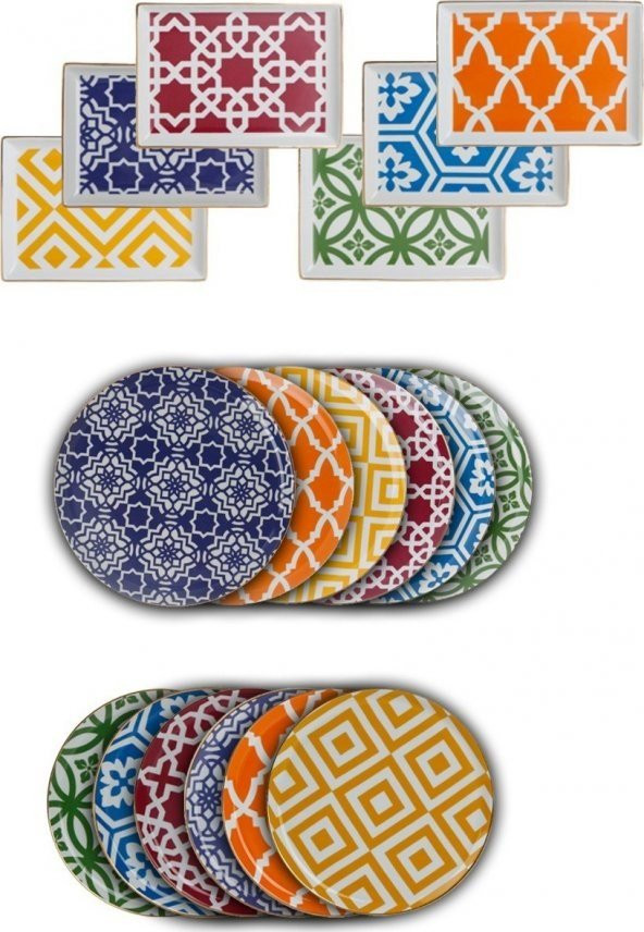 Porland Morocco Desen Karma Renk 18 Parça 6 Kişilik
