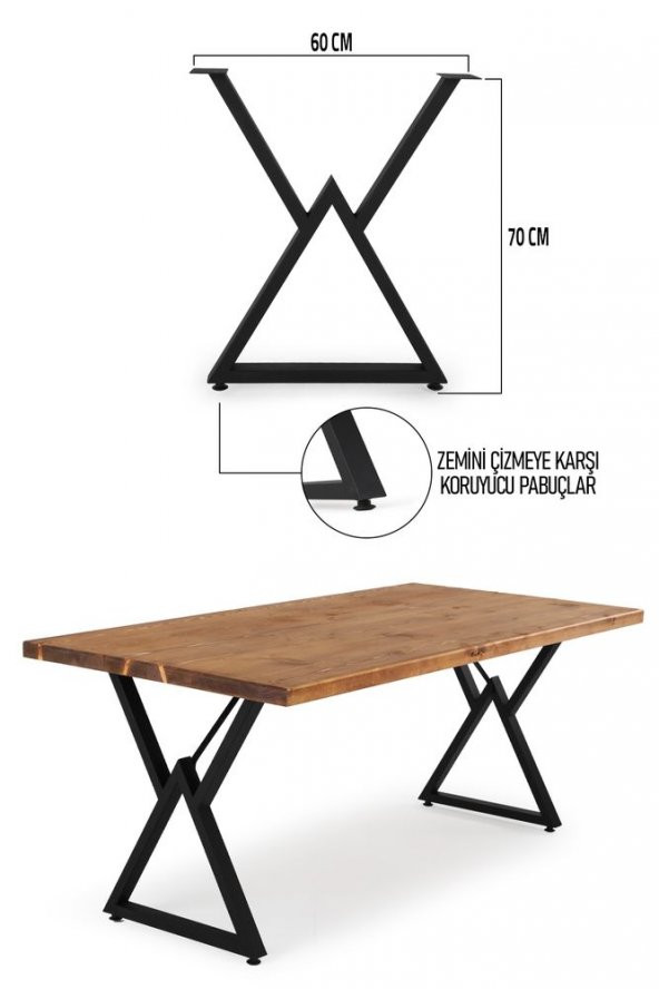 Yemek Çalışma Ofis Ahşap Kütük Masası Ayağı Üçgen Çapraz Ayak - 3