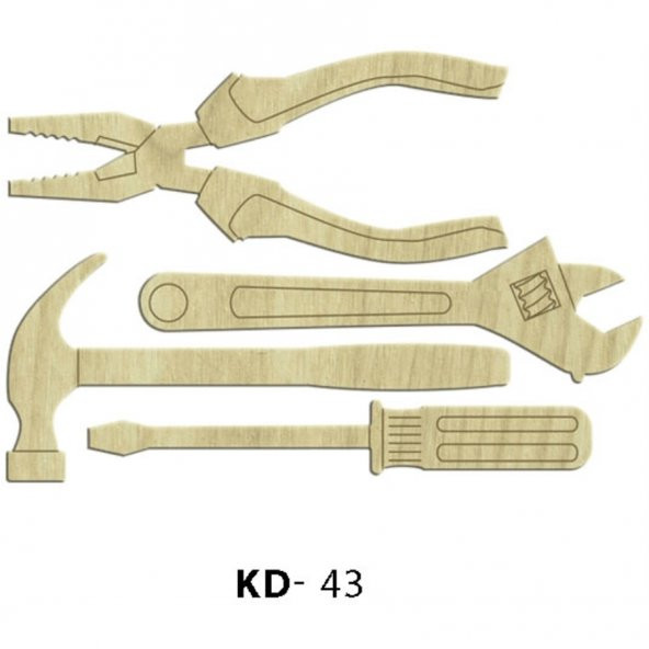 KD43 Pense, Çekiç 4lü Set Ahşap Paket Süsü, Hobi Ahşap Süs