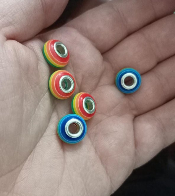 Bileklik ve Kolye İçin Renkli Yuvarlak Gümüş Kaplama Charm - 2