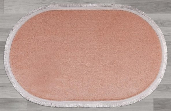 My Evilla Modern Dekoratif Halı Jel Kaymaz Taban Peluş Pembe Saçaklı Oval Halı - 2