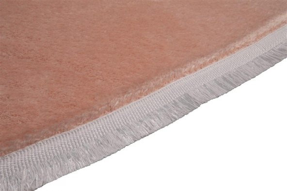 My Evilla Modern Dekoratif Halı Jel Kaymaz Taban Peluş Pembe Saçaklı Oval Halı - 3