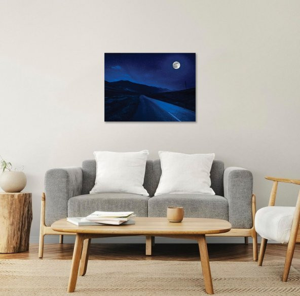 Kitap Şeyleri Gece Yol ve Dolunay Manzarası Mdf Tablo 30x40