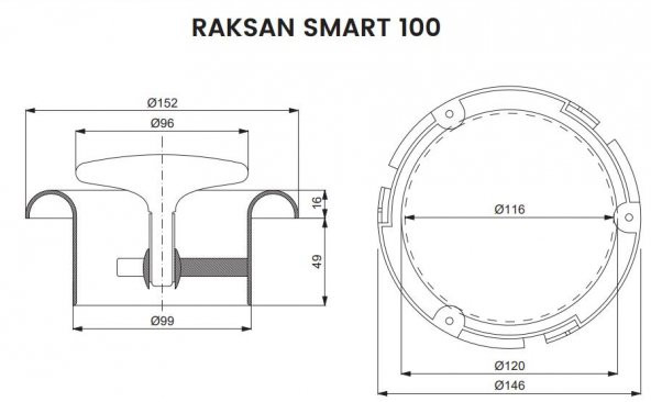 AFS 100 Smart Pvc Gemici Anemostad Raksan 152 x Q 99 mm ABS Plastik AGMair Agm Havalandırma - 4
