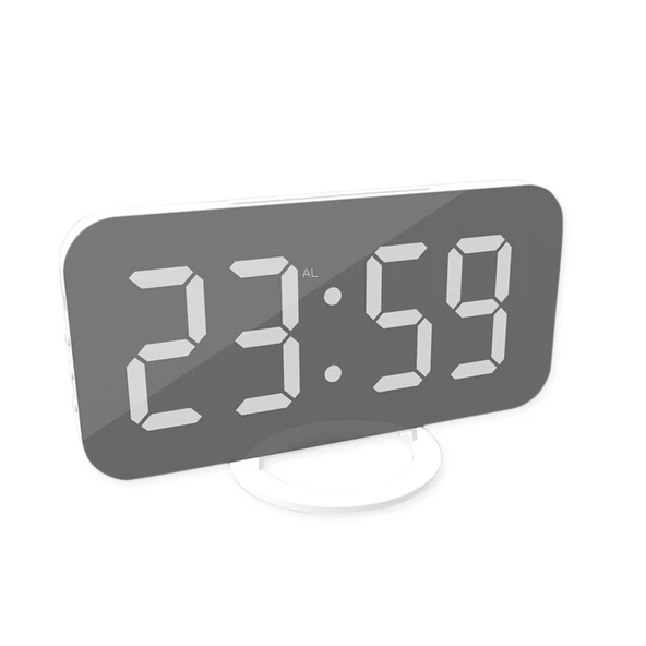 Aynalı LED Dijital Saat 2 USB Hızlı Şarj Alarmlı Masa Saati - 5