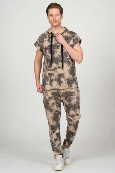 Erkek Batik Desenli Kapüşonlu Kolsuz Pamuklu 3 İplik Sweatshirt - 6