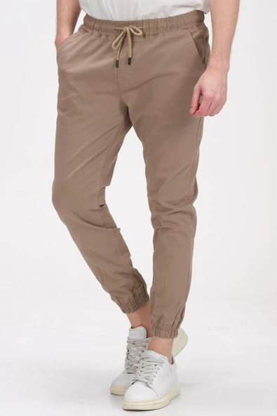Erkek Slim Fit Paçası ve Beli Lastikli Pamuklu Jogger Pantolon - 4