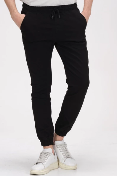 Erkek Slim Fit Paçası ve Beli Lastikli Pamuklu Jogger Pantolon - 5