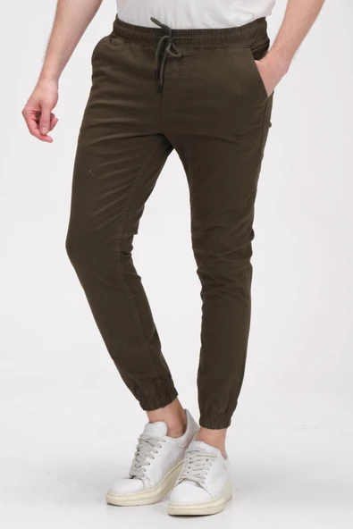 Erkek Slim Fit Paçası ve Beli Lastikli Pamuklu Jogger Pantolon - 12