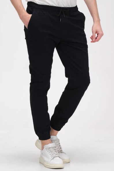 Erkek Slim Fit Paçası ve Beli Lastikli Pamuklu Jogger Pantolon - 2