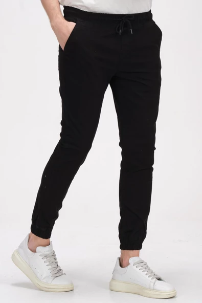 Erkek Slim Fit Paçası ve Beli Lastikli Pamuklu Jogger Pantolon - 6