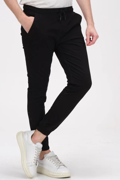 Erkek Slim Fit Paçası ve Beli Lastikli Pamuklu Jogger Pantolon - 7