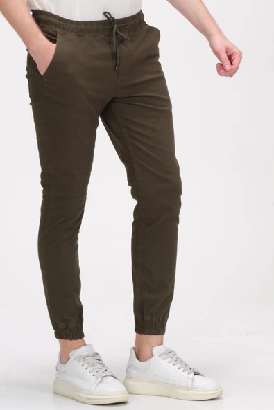 Erkek Slim Fit Paçası ve Beli Lastikli Pamuklu Jogger Pantolon - 3